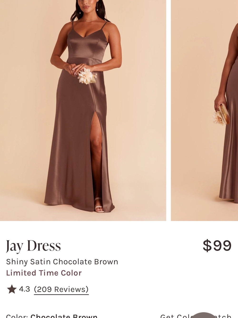 Jay Dress Shiny Satin Chocolate Brown Bridesmaid dress